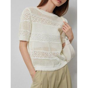 Dazy Less Solid Pointelle Knit Top Beige Size: US 6 Crochet Romantic